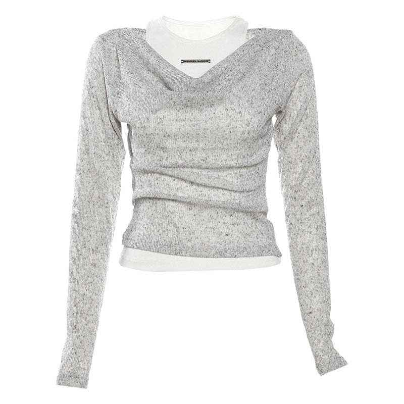 Grey Long Sleeve Two Piece Set Top