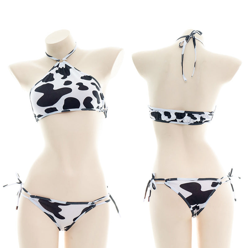 Halter Cow Print Lingerie Set