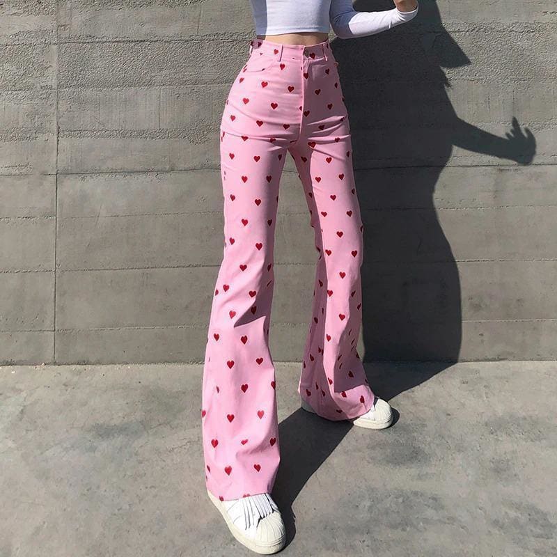 Harajuku Pink Heart Print Y2k Sweatpants