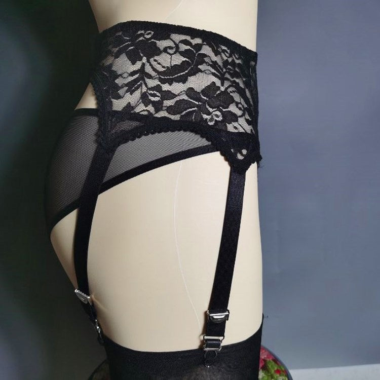 High Waist Floral Lace 6 Strap Garter Belt