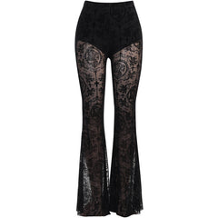 High Waist Goth Black See Through Flare Pants