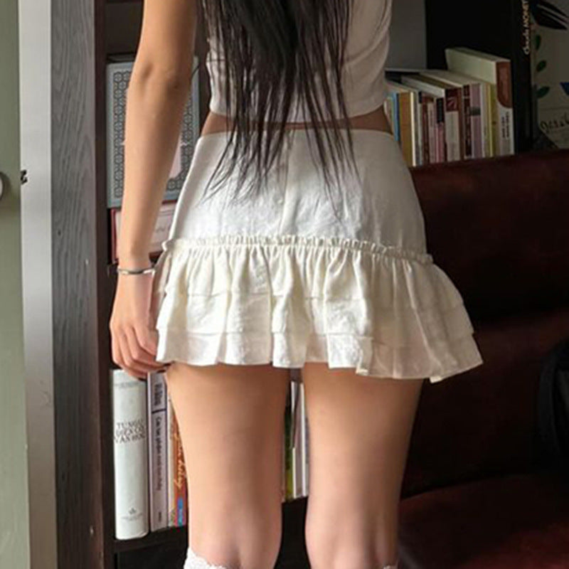 White Cake Short Skirt With Ruffles