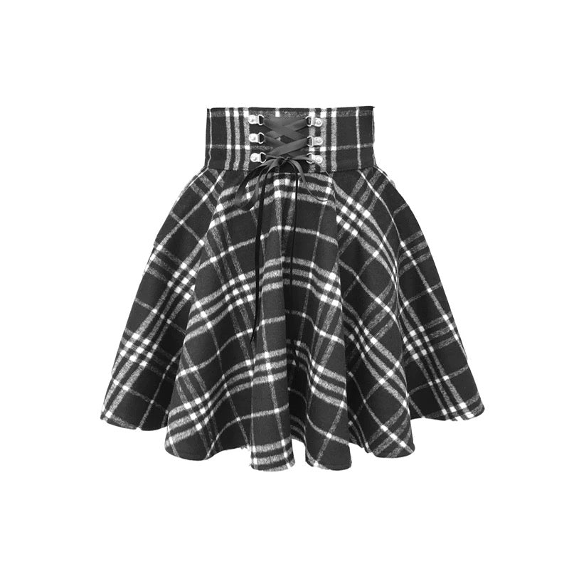 High Waisted Black And White Plaid Skirt