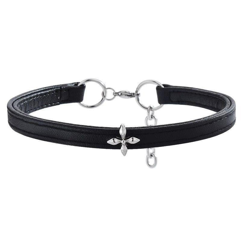 Black Leather Cross Choker