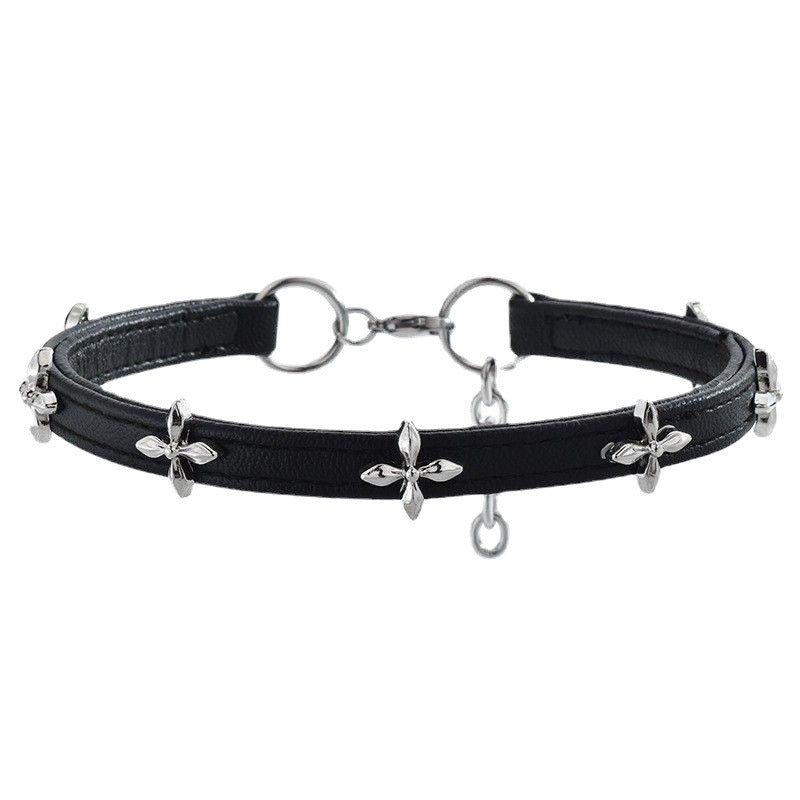 Black Leather Cross Choker