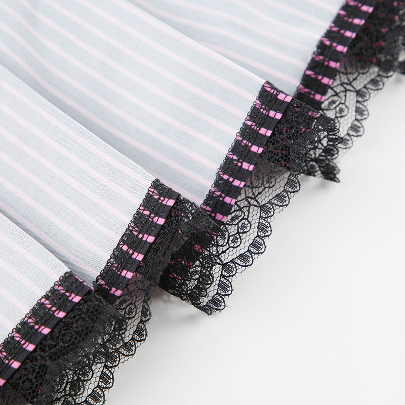 Black And Pink Stripe Pleated Skirt