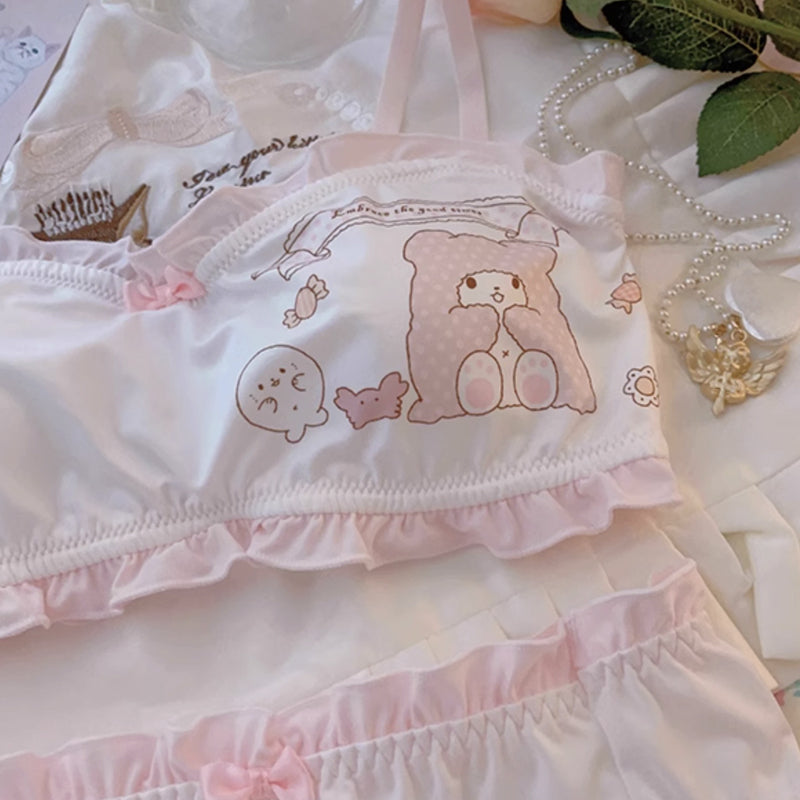 Kuromi Kawaii Ruffle Trim Lingerie Set