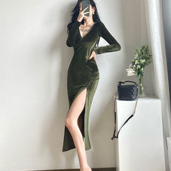 Korean Long Sleeve Midi Dresses - Kaysmar