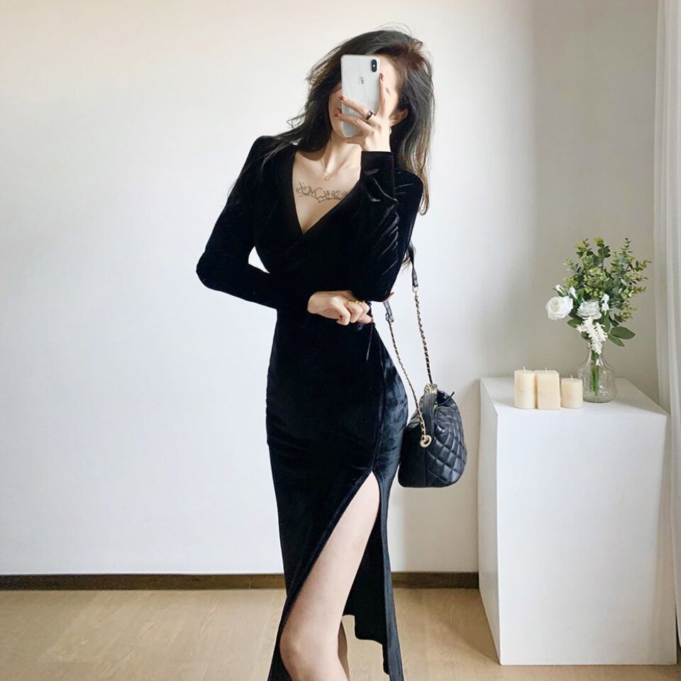 Korean Long Sleeve Midi Dresses - Kaysmar