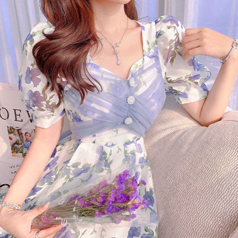Korean Summer Elegant Floral Dress