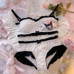 Kuromi Kawaii Ruffle Trim Lingerie Set