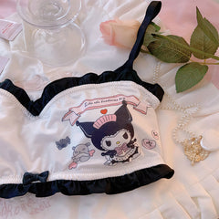 Kuromi Kawaii Ruffle Trim Lingerie Set