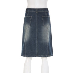 Low Rise Midi Denim Skirt