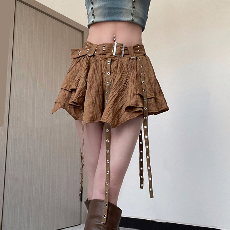 Brown Tiered Short Skirt