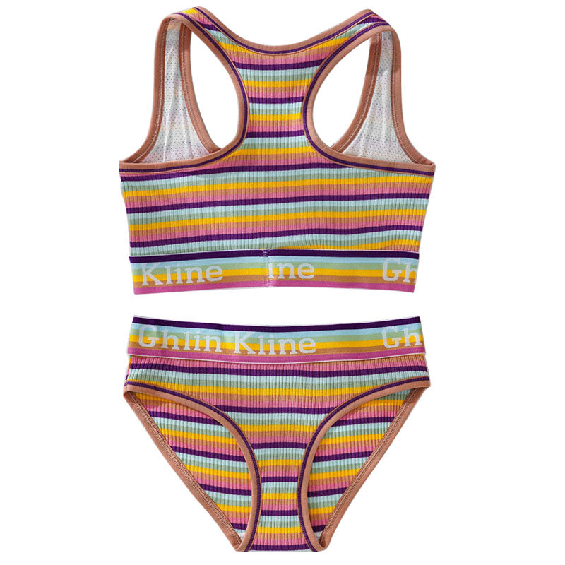 Rainbow Stripe Panty And Sport Bra Set