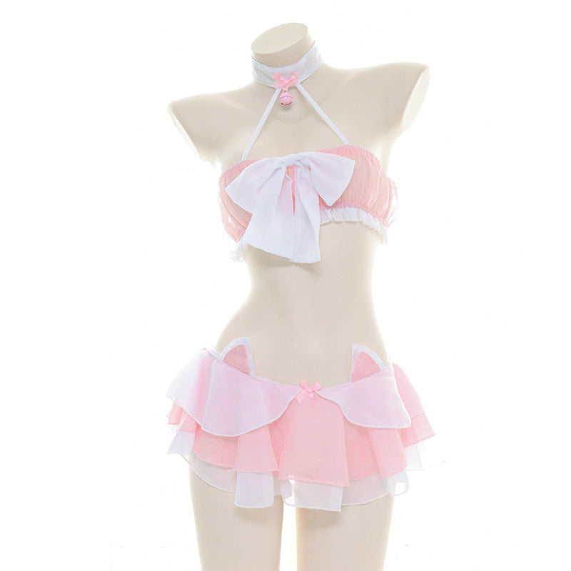 Pink Halter Chiffon Lingerie Set