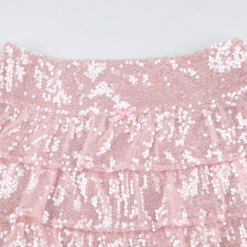 Pink Sequins Mini Cake Skirt