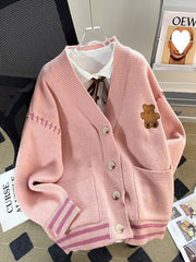 V Neck Bear Cardigan Sweater