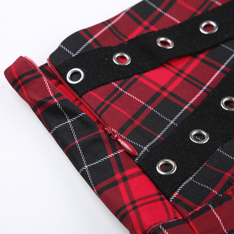 Plaid Red And Black Pleated Short Skirt