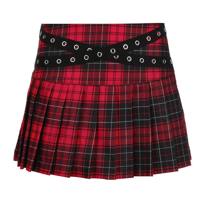 Plaid Red And Black Pleated Short Skirt