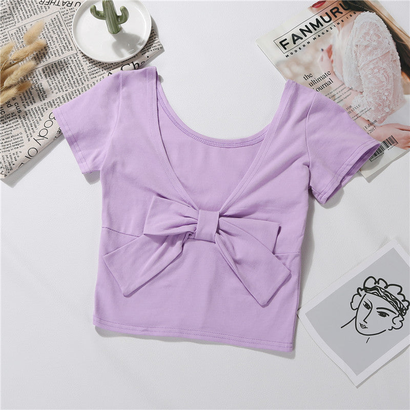 Bowknot Solid Crop Tee