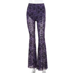 Purple Gothic See Through Flare Pants