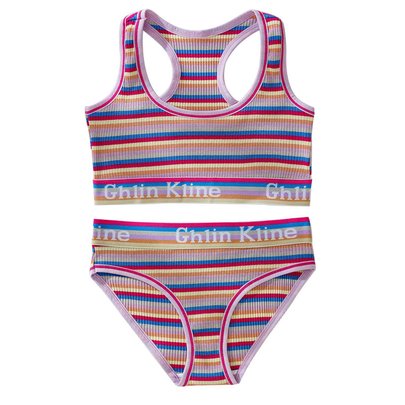 Rainbow Stripe Panty And Sport Bra Set