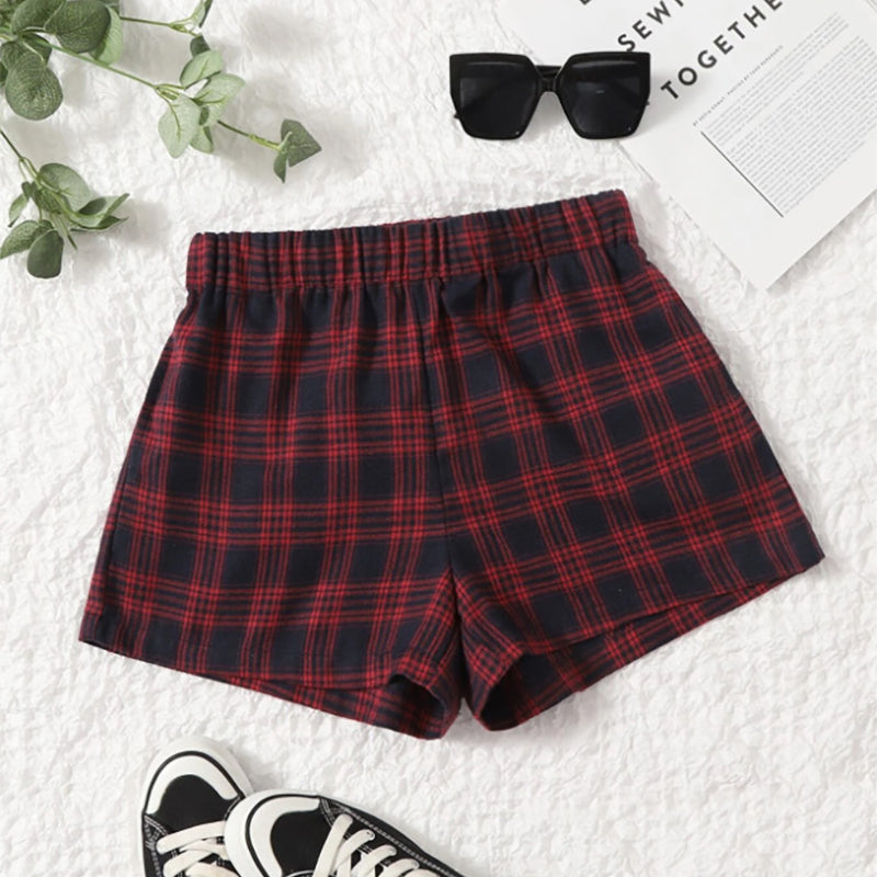 Elastic Waist Plaid Shorts