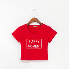 "Happy Moment" Solid Crop Tee