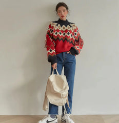 Retro Pattern Knitted Christmas Sweater - Kaysmar