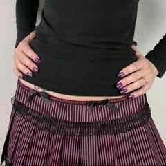 Black And Pink Stripe Pleated Skirt