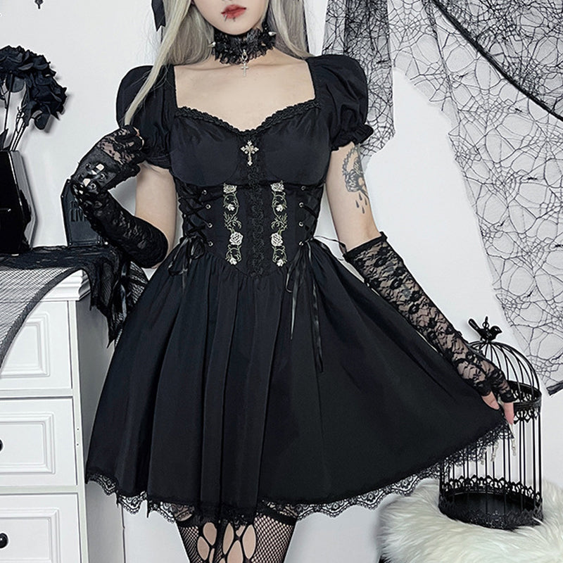 Black Gothic Dress Short Sleeve