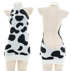 Sexy Cow Print Backless Lingerie Set