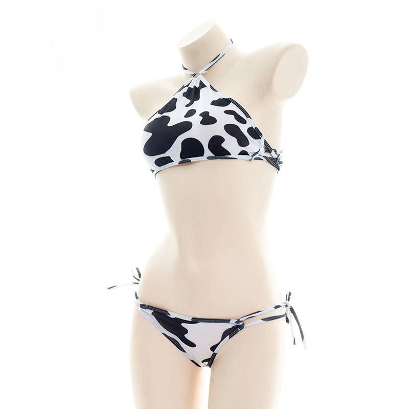 Halter Cow Print Lingerie Set