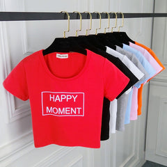 "Happy Moment" Solid Crop Tee