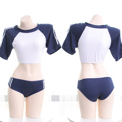 Navy Crop Top Lingerie Set