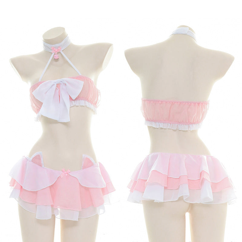 Pink Halter Chiffon Lingerie Set