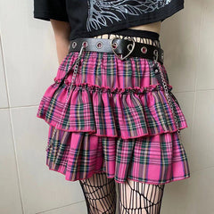 Pink Plaid Short Skirt