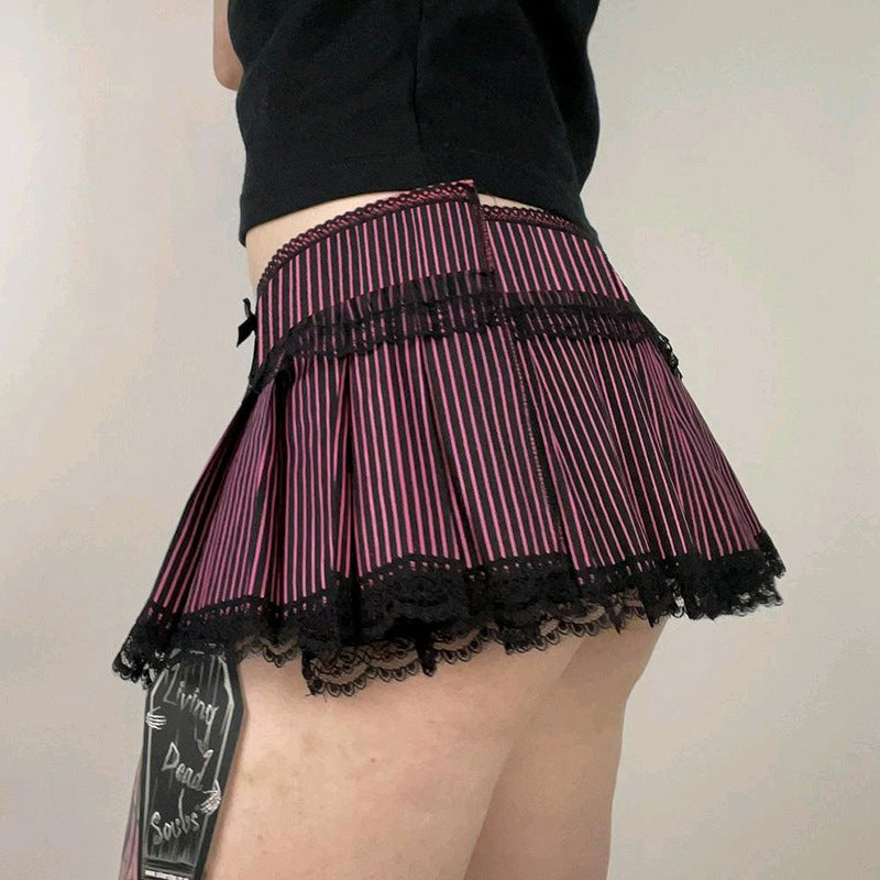 Black And Pink Stripe Pleated Skirt