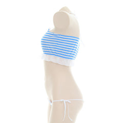 Blue And White Striped Heart Cut Out Bikini Lingerie