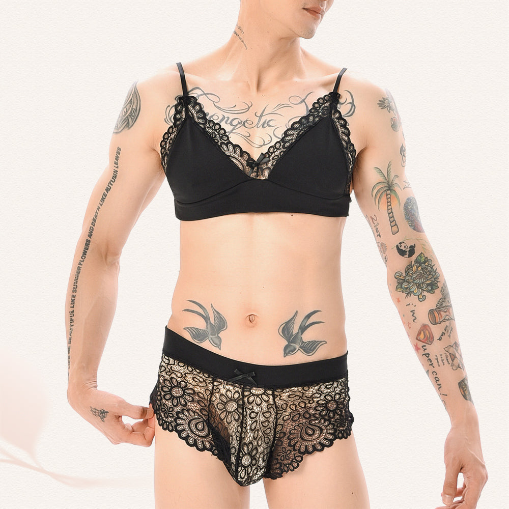 Sissy Lace Bra And Boyshorts Set