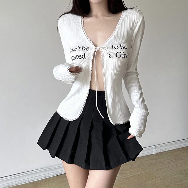 Slim Long Sleeve Tie Front Top