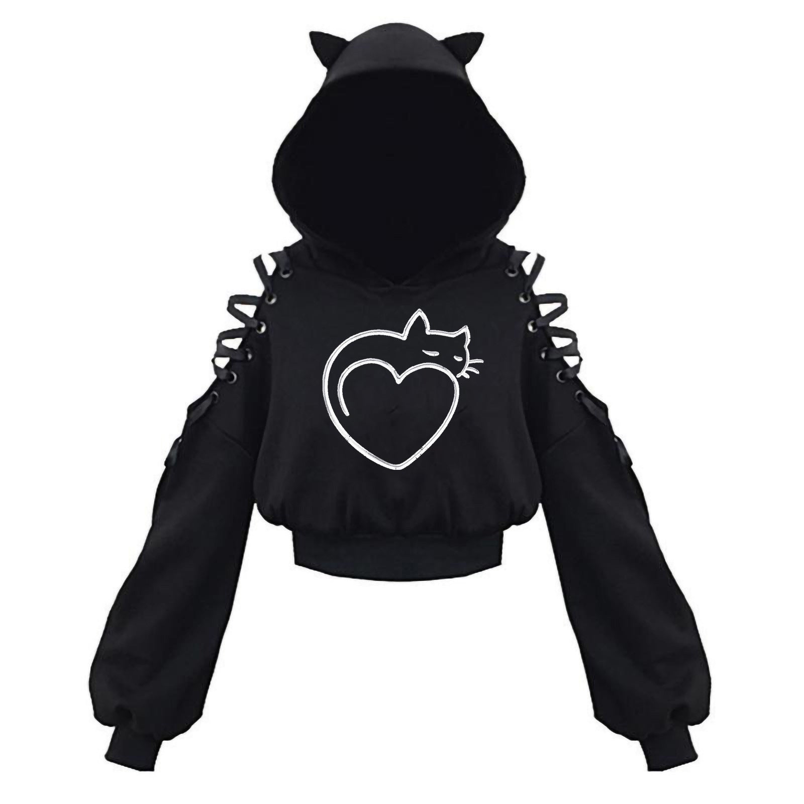 Black Cat Crop Hoodie With Ears