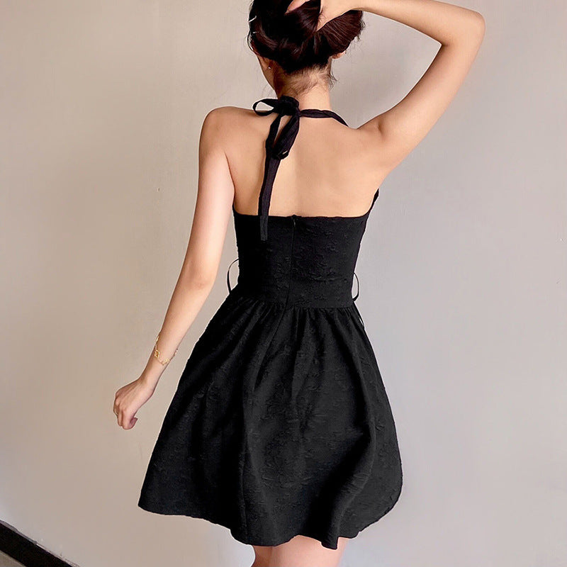 Black Halter V Neck Dress