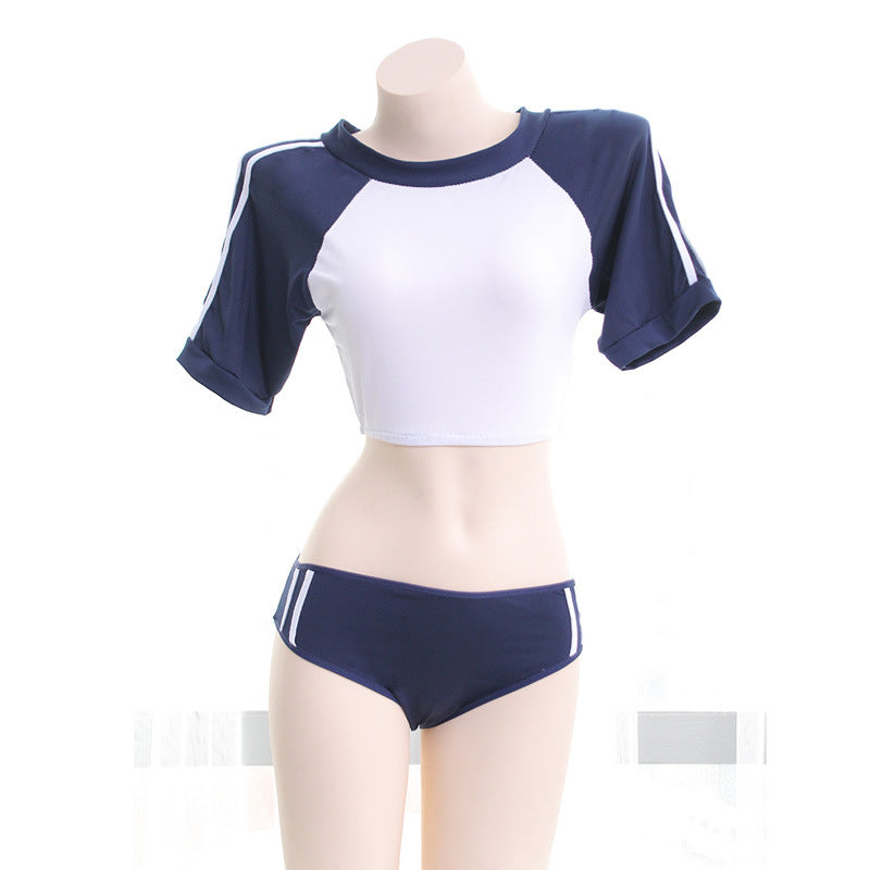 Navy Crop Top Lingerie Set