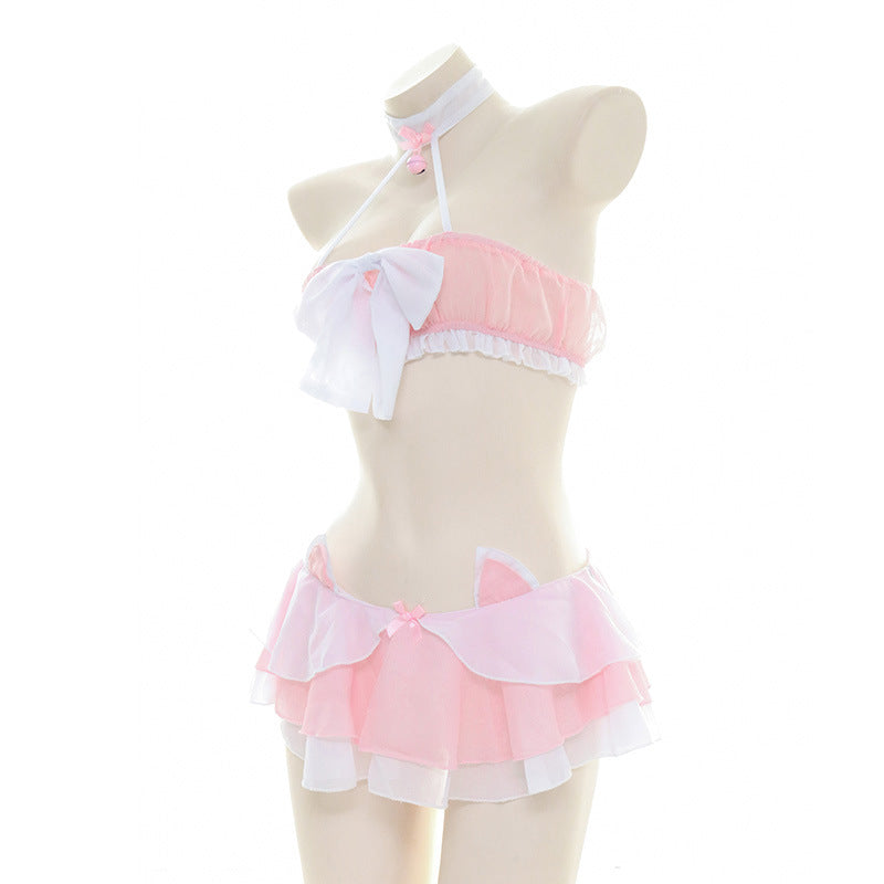 Pink Halter Chiffon Lingerie Set