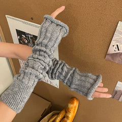 Solid Knitted Fingerless Gloves