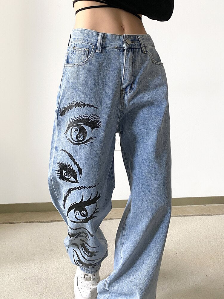 Streetwear Vintage Eye Jeans