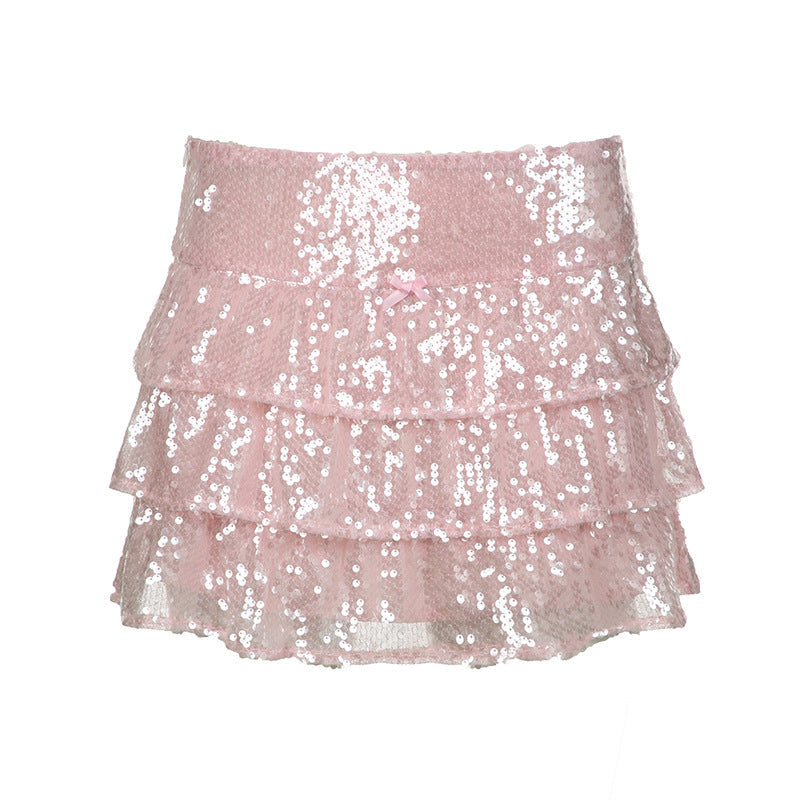 Pink Sequins Mini Cake Skirt