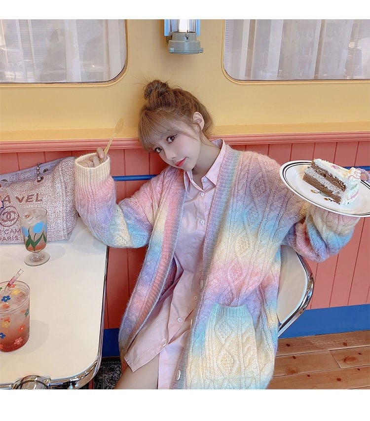 Sweet Rainbow Knitted Cardigan